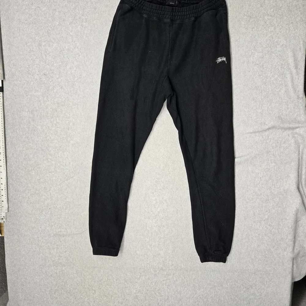 Stussy Men Activewear Pants M Black Embroidered Sweatpants Fleece READ